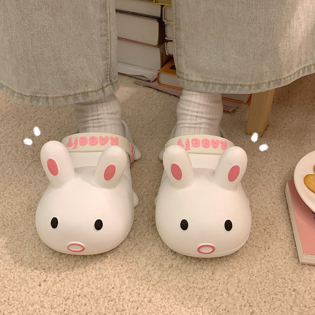 Thin Strips Cute Cartoon Rabbit Hole Shoes Female Summer Student Outerwear Non-Slip Ins Girls Heart Toe Sandals