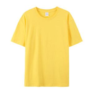 
Bright yellow cotton round neck short-sleeved T-shirt for men and women cotton base shirt with loose solid color T-shirt large size hip-hop