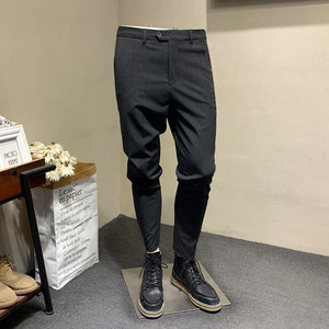 Spring and summer men's casual pants for young young feet British gentleman trousers trendy men's nine-point pants Korean slim commuter pants

