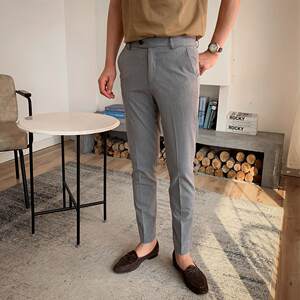 
2026 Summer New Product Solid Color Small Foot Nine-Point Casual Pants Men's Fashion Daily Simple Versatile Small Suit Pants Trend
