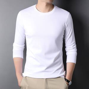 Ice silk T-shirt men's long-sleeved round neck plus size base shirt spring and autumn solid color men's basic inner top
