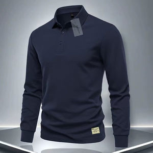 
Autumn and winter heavyweight polo shirt long-sleeved T-shirt men's solid color inner layering shirt casual versatile lapel sweatshirt trendy