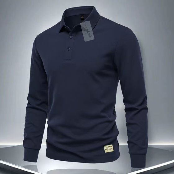 
Autumn and winter heavyweight polo shirt long-sleeved T-shirt men's solid color inner layering shirt casual versatile lapel sweatshirt trendy
