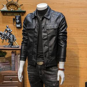 
Haining leather jacket men's autumn and winter 2026 new trendy slim short casual pu lapel leather jacket coat