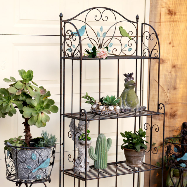 Garden Iron Rack American iron bird leaf decorative flower rack iron green radish green ...