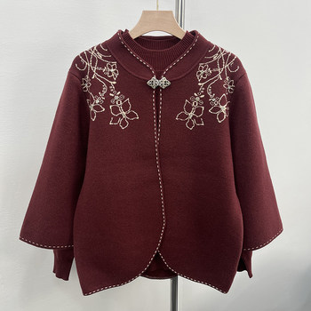 
Mom's autumn knitted top two-piece set fashionable middle-aged and elderly women's clothing old lady autumn and winter velvet thickening suit