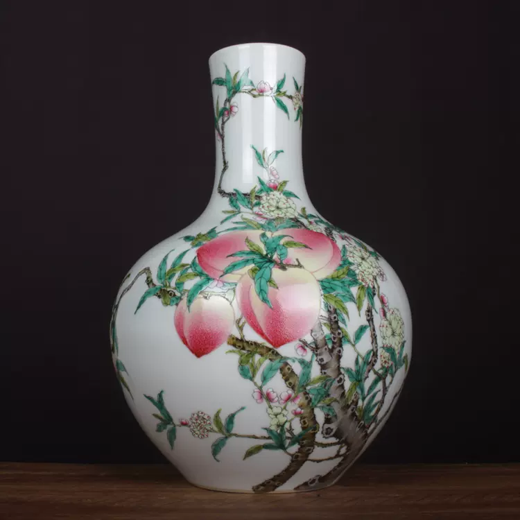 中国古玩 粉彩 天球瓶 大花瓶 高約52cm 時代物 唐物 x031135