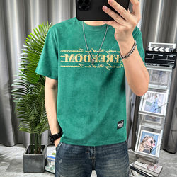 Letter Print Youth Slim-Fit Short-Sleeve T-Shirt Men's Summer Pure Cotton Half-Sleeve Casual Versatile Trendy Brand Top
