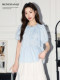 Meng Xiaoqi bow blue puff sleeve shirt women's summer lace strap shirt special beautiful top