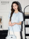 Meng Xiaoqi bow blue puff sleeve shirt women's summer lace strap shirt special beautiful top