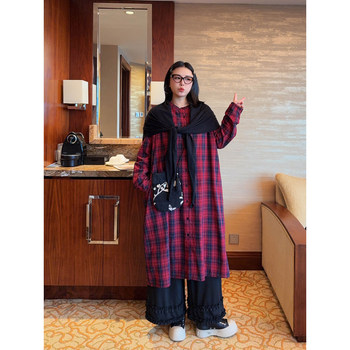 VOGANA Cannes plus size women's Korean women's retro plaid skirt autumn loose slimming dress
