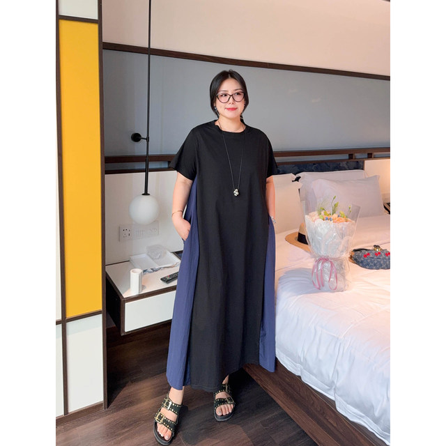 
VOGANA Cannes home large size women's clothing fashionable summer eye-catching contrasting color splicing loose slimming A-line dress summer