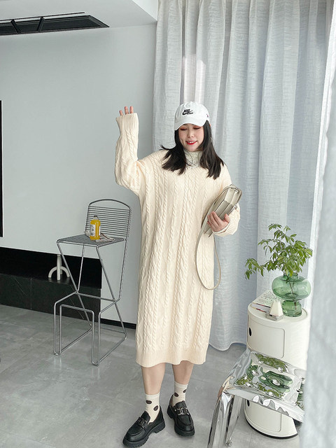 [70% discount Big Sale] Cannes Plus size Plus size women's sweater dress Loose Cable Stitch knitted skirt women's long skirt