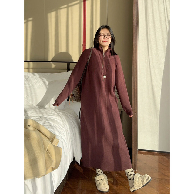 
VOGANA Cannes plus size women's simple lazy skirt winter casual loose A-line stretch knit dress