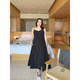 VOGANA Cannes home large size women's clothing atmosphere spring pleated dress for women slim waist A-line suspender skirt