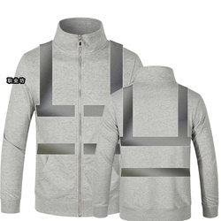 Pure Cotton Loopback Reflective Clothing Zipper Stand-Up Collar Sweatshirt Cycling Clothing Sanitation Safety Clothing Night Workwear Sweatshirt for Men and Women