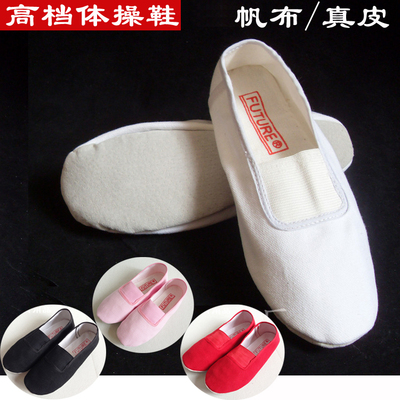 Gymnastics Shoes, Women's Adult Sports Canvas Elastic Bands, Soft Soles, Children's And Toddler Dance Student White Shoes | He jia