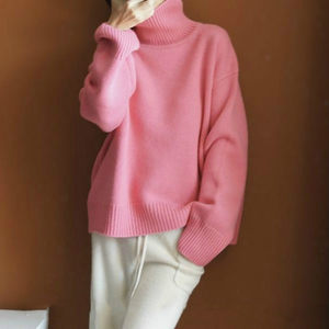 Autumn heavy turtleneck cashmere sweater for women lazy style women thickened loose pullover sweater European large size slim bottoming