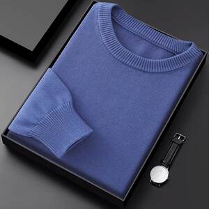 
Men's pure cotton sweater base shirt in autumn new round neck pullover inner sweater loose casual cotton top