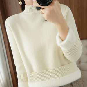 
Half turtleneck slim-fitting bottoming shirt for women autumn new knitted sweater all-in-one velvet plus velvet thickened sweater warm top