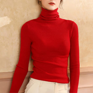 Reverse season clearance cashmere high -necked sweater women's net red tight bottoming shirt slim red wool sweater thin