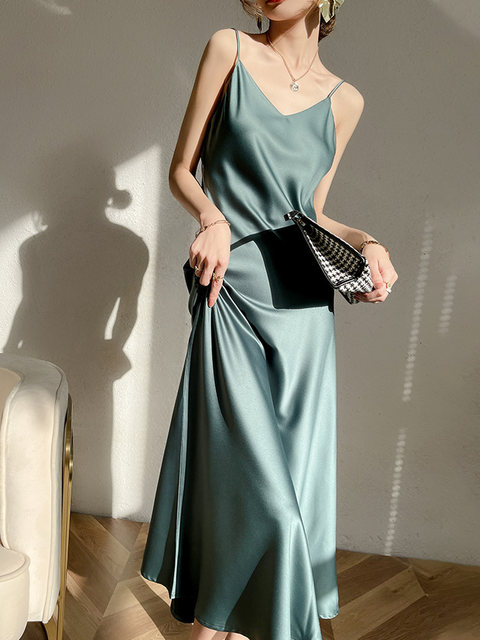 Women's suspender knotted French elegant satin dress