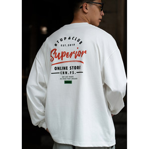 
Batterup2025 autumn and winter bottoming top American letter printed round neck loose casual long-sleeved T-shirt men's trend