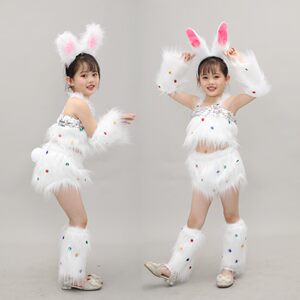 
New Children's Rabbit Costume Little White Rabbit Animal Performance Kindergarten Stage Dance Hairy Rabbit