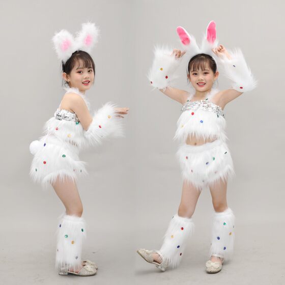 
New Children's Rabbit Costume Little White Rabbit Animal Performance Kindergarten Stage Dance Hairy Rabbit