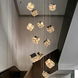 Rubik's Cube Staircase Chandelier Duplex Building Spiral Stairwell Extra Long Chandelier Light Luxury Villa Living Room Art Crystal Chandelier