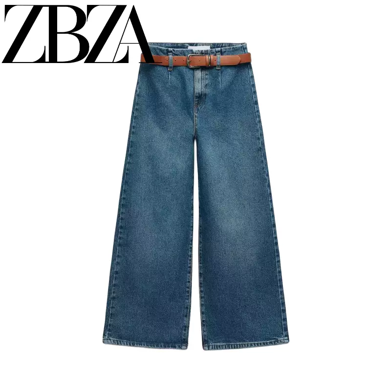 ZBZA 2021秋季阔腿显高直筒长裤显瘦高腰牛仔裤女士06688224401-Taobao 