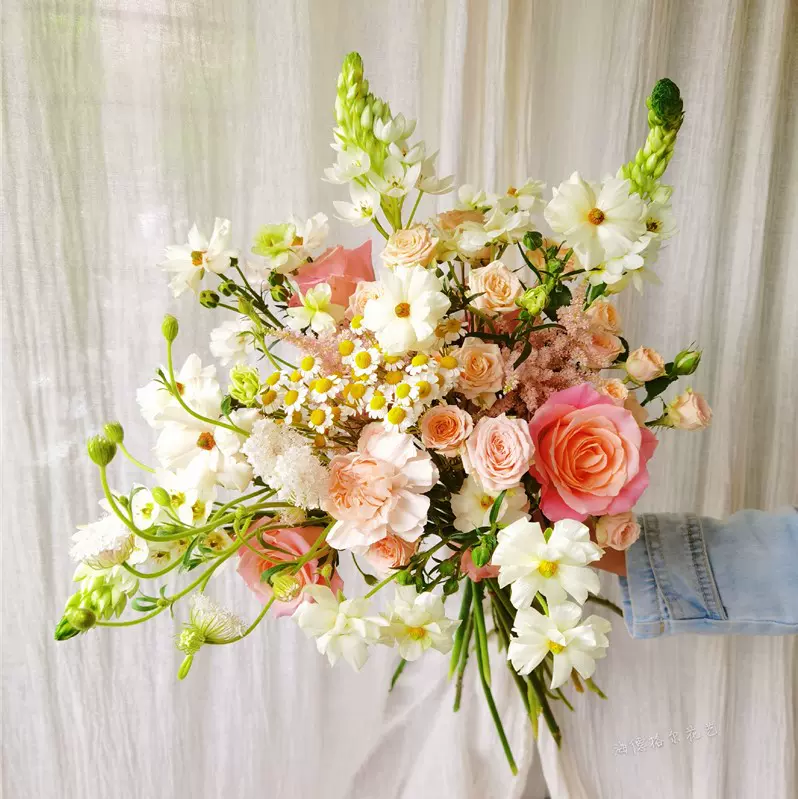 杏粉色蝴蝶洋牡丹雀梅結婚領證登記跟拍新娘手捧花