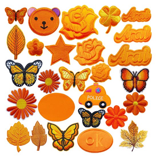
Self-adhesive orange embroidery patch solid color flower patch patch patch patch for clothes, down jacket, pants patch hole pattern applique