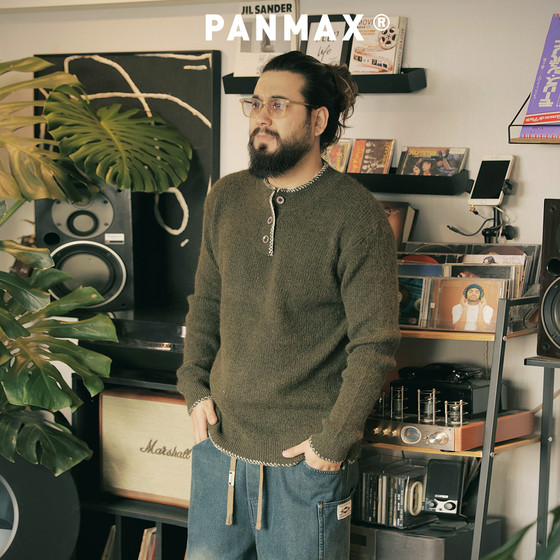 
PANMAX trendy brand plus size men's clothing including woolen sweaters autumn and winter warm sweaters men's Henry collar half cardigan sweater