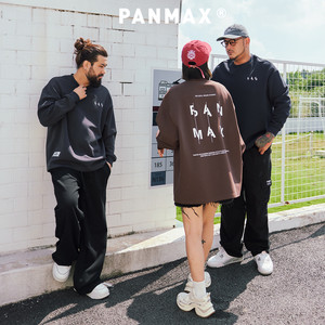 
PANMAX trendy brand plus size men's American high-draping bottoming shirt plus large print couple top long-sleeved T-shirt