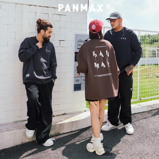 
PANMAX trendy brand plus size men's American high-draping bottoming shirt plus large print couple top long-sleeved T-shirt