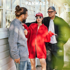 
PANMAX plus size trendy men's old money style knitted cardigan sweater American half turtleneck zipper oversized sweater