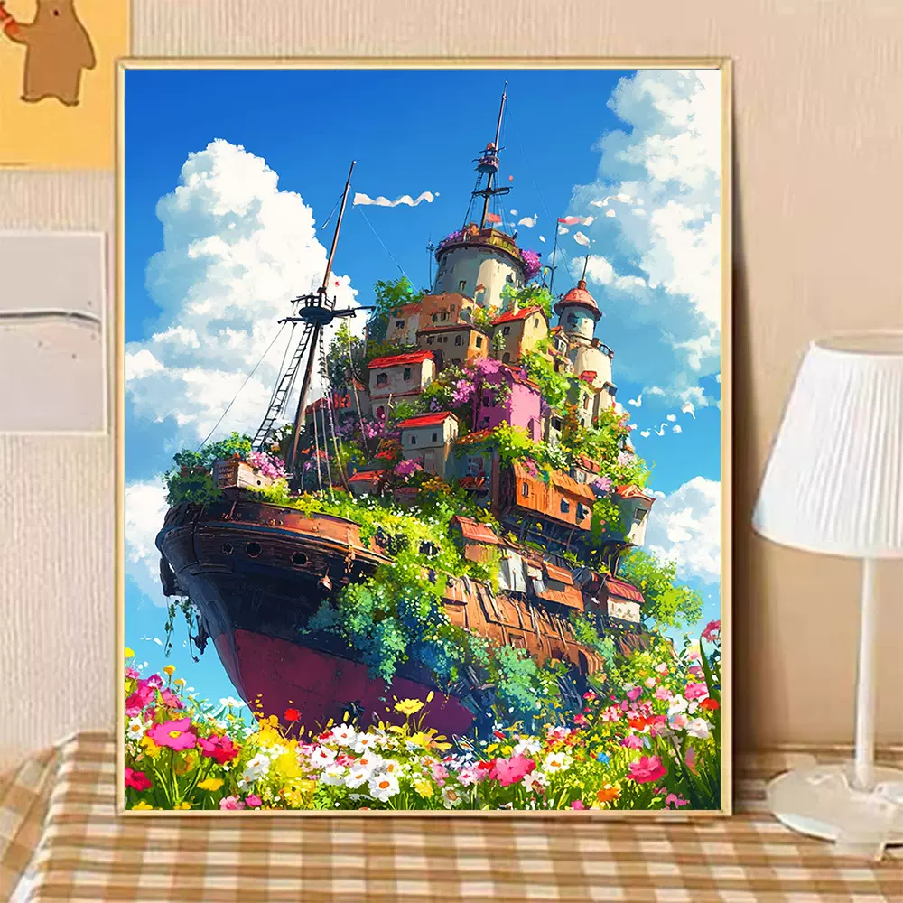 宫崎骏天空之城数字油画治愈系风景2025新款手工diy填