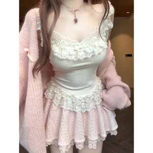 
[Reese] Peach girl autumn pure lust style slim suspender skirt sweater jacket R3571W
