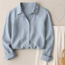 French-Style Lazy Solid Color Cotton and Linen Shirt for Women, New Spring and Autumn Versatile High-End Long-Sleeved Loose Linen Shirt