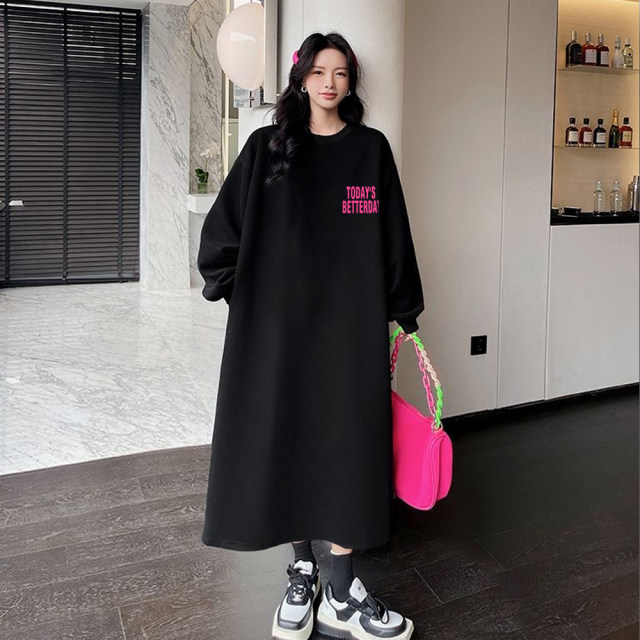 Fat mm dress women's stitching skirt big size women's new Korean version 2025 thin T -shirt skirt long -sleeved sweater