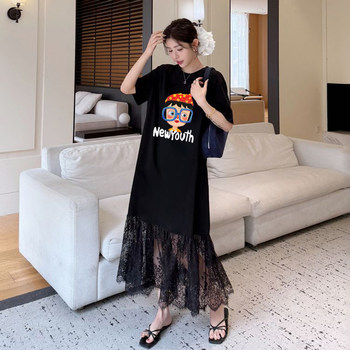 
High-end fat mm extra-large size skirt floral loose skirt huge belly cover summer suit 200Jin [Jin equals 0.5 kg] Pure cotton T-shirt skirt 2025 trend