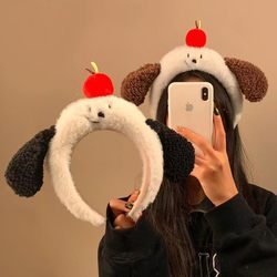 Cute Black Kitten Ears Plush Headband Cartoon Puppy Face Washing Headband Funny Photo Hairpin Headwear Autumn and Winter