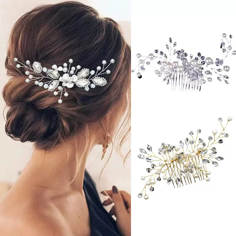 Luxury Bridal Hair Comb White Gold Wedding Hair Clip Pearl W Taobao