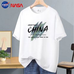 100% Cotton | Nasa Collaboration Summer Men's Pure Cotton Short-Sleeve T-Shirt, Round Neck, Loose Fit, Versatile Casual Half-Sleeve Top