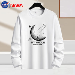 100% Cotton | Nasa Collaboration Long-Sleeve T-Shirt for Boys and Teenagers, Trendy Loose-Fitting Pure Cotton Autumn and Winter Base Layer Top