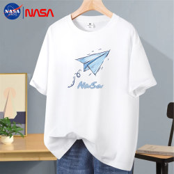 100% Cotton | Nasa Collaboration Pure Cotton Short-Sleeve T-Shirt for Men, Versatile Loose Fit, Round Neck, Summer Youth Trendy Tee