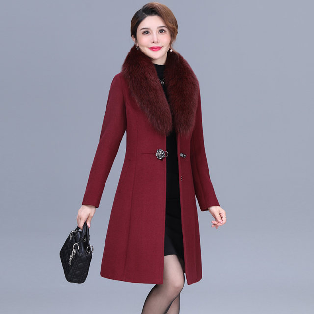 Fox fur collar cashmere coat 2025 new autumn and winter small middle-aged and elderly mothers wear high-end woolen coat for women