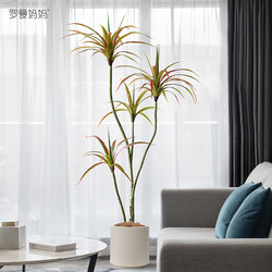 Roman's Mom's Nordic-Style Artificial Green Plant, Colorful Millennium Tree, Dragon's Blood Tree Potted Plant, Wabi-Sabi Style Large Plant Ornament