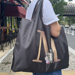 Extra Large Solid Color Supermarket Foldable Large-Capacity Cloth Bag Shoulder Bag with Letter Positioning Printing Foldable Shopping Bag